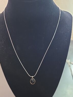 Classic Silver Pendant Necklace with Black Stone